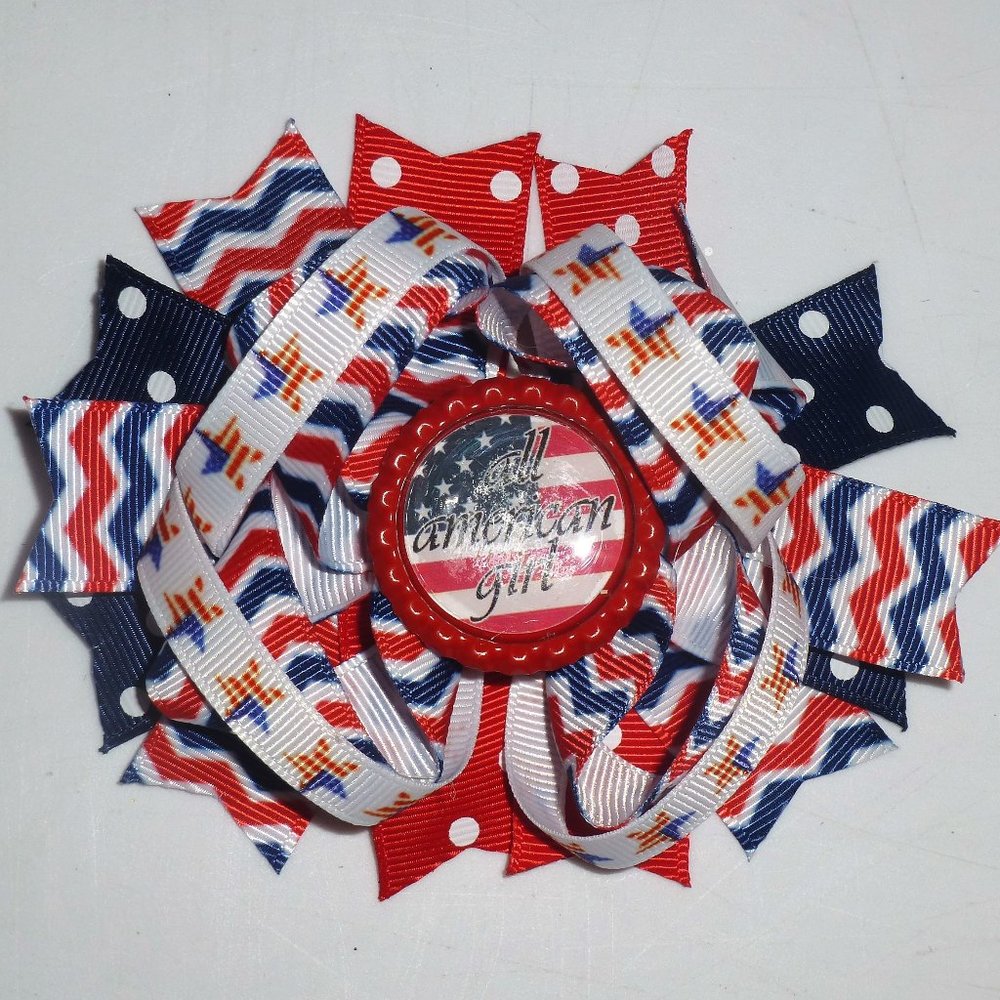 4th of July Patriotic All American Girl Girls 5-Inch Hair Bow Clip